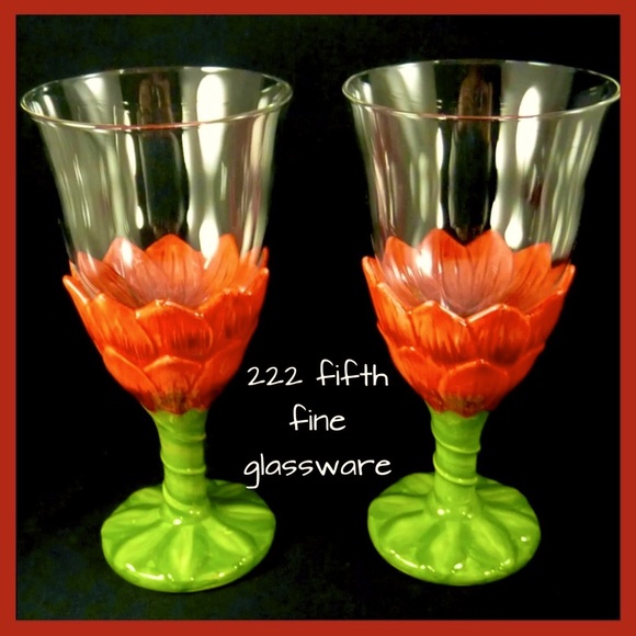 222 fifth, Dahlia Water Glasses/Goblets, Ceramic & Glass, Set of 2 - Picture 3 of 13